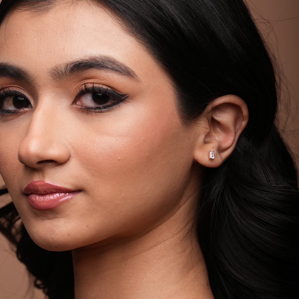 Emerald-Cut Sparkle Stud