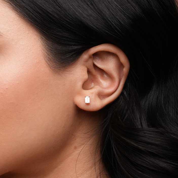 Emerald-Cut Sparkle Stud