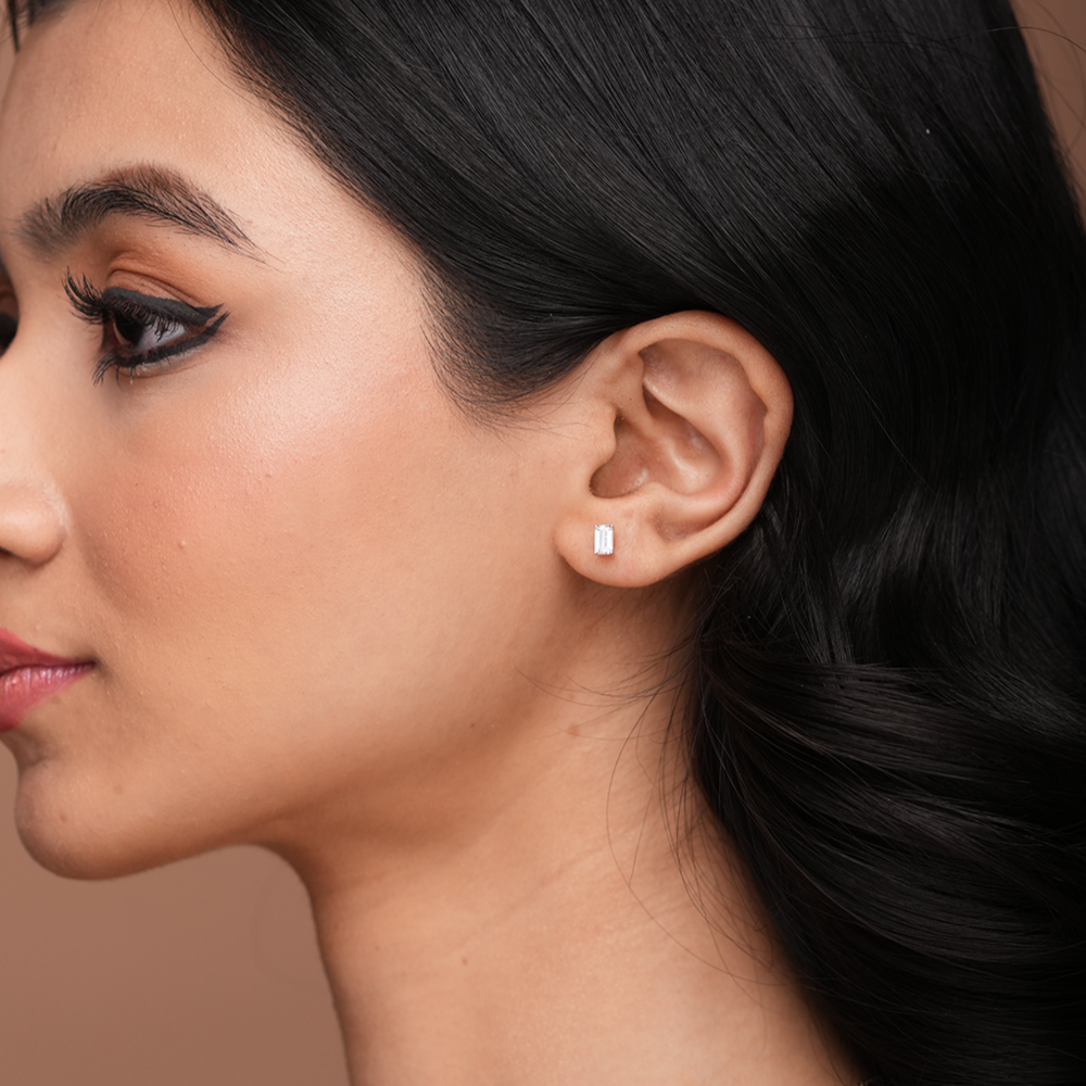 Emerald-Cut Sparkle Stud