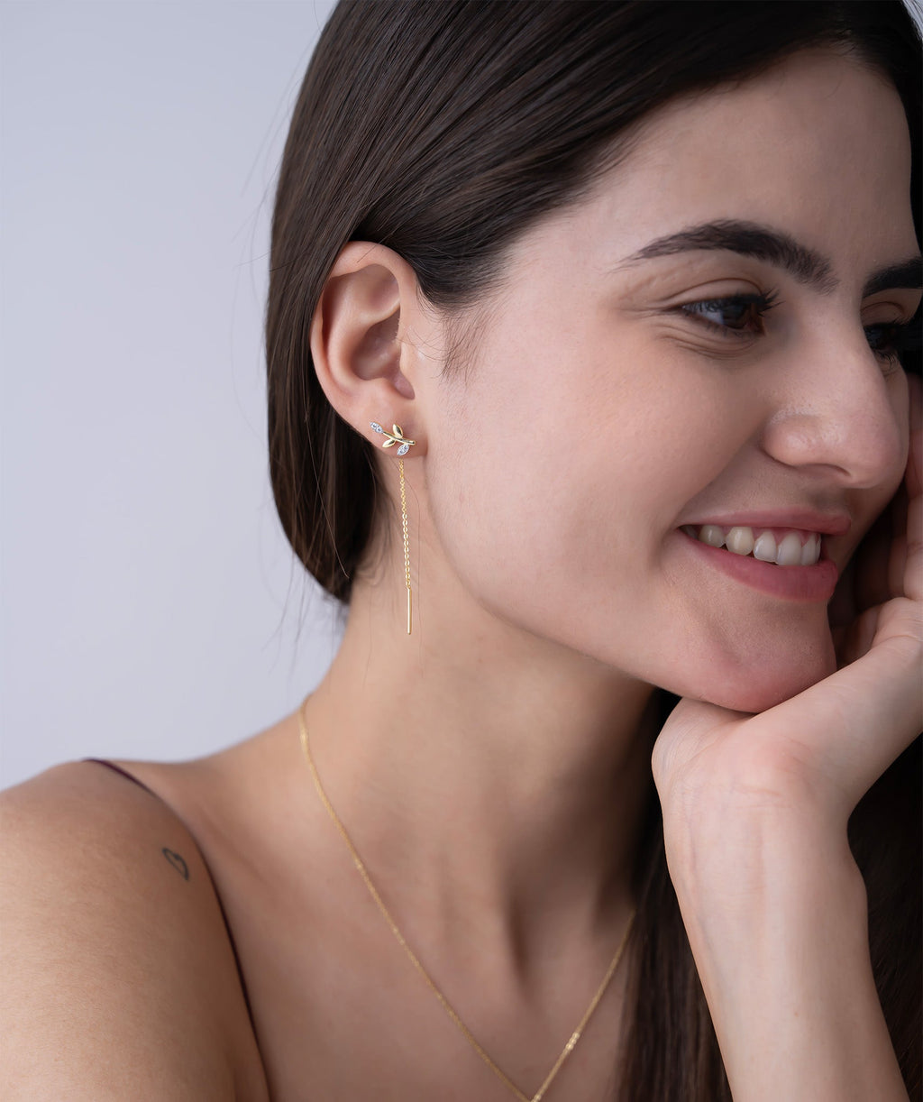 Leaf Drop Threader Earrings