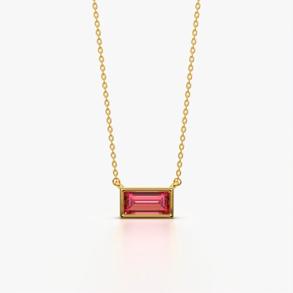 Pink Baguette Solitaire Necklace
