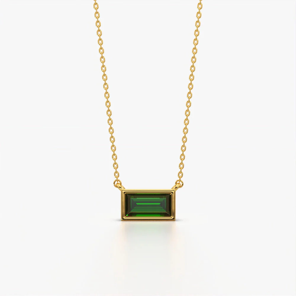 Green Baguette Solitaire Necklace