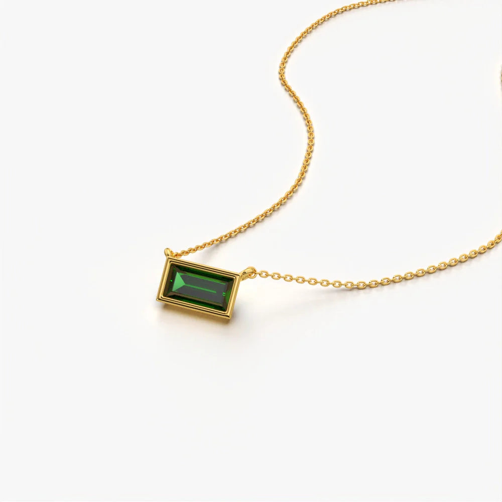 Green Baguette Solitaire Necklace