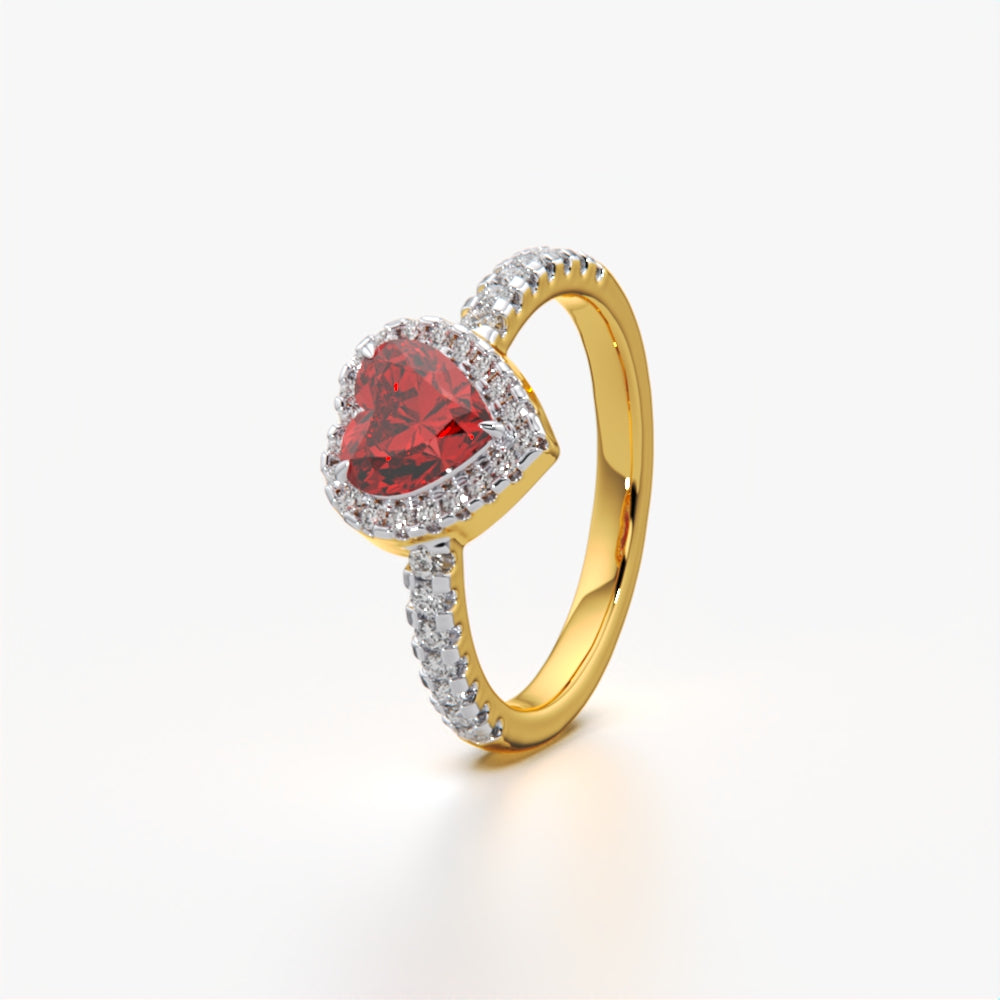 Red Heart Diamond Halo Ring