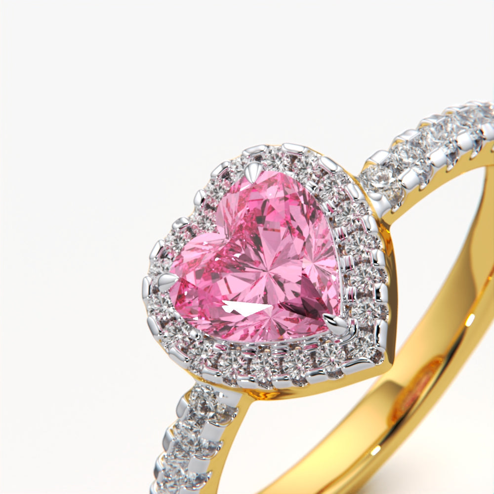 Pink Heart Diamond Halo Ring