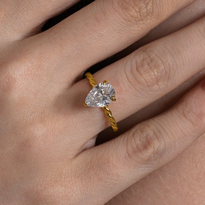 Twisted Pear Diamond Ring
