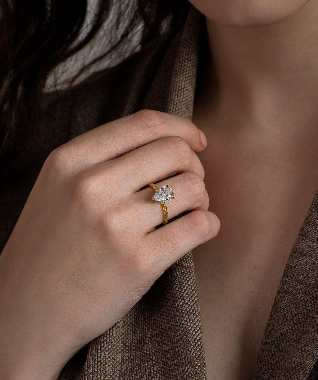 Twisted Pear Diamond Ring