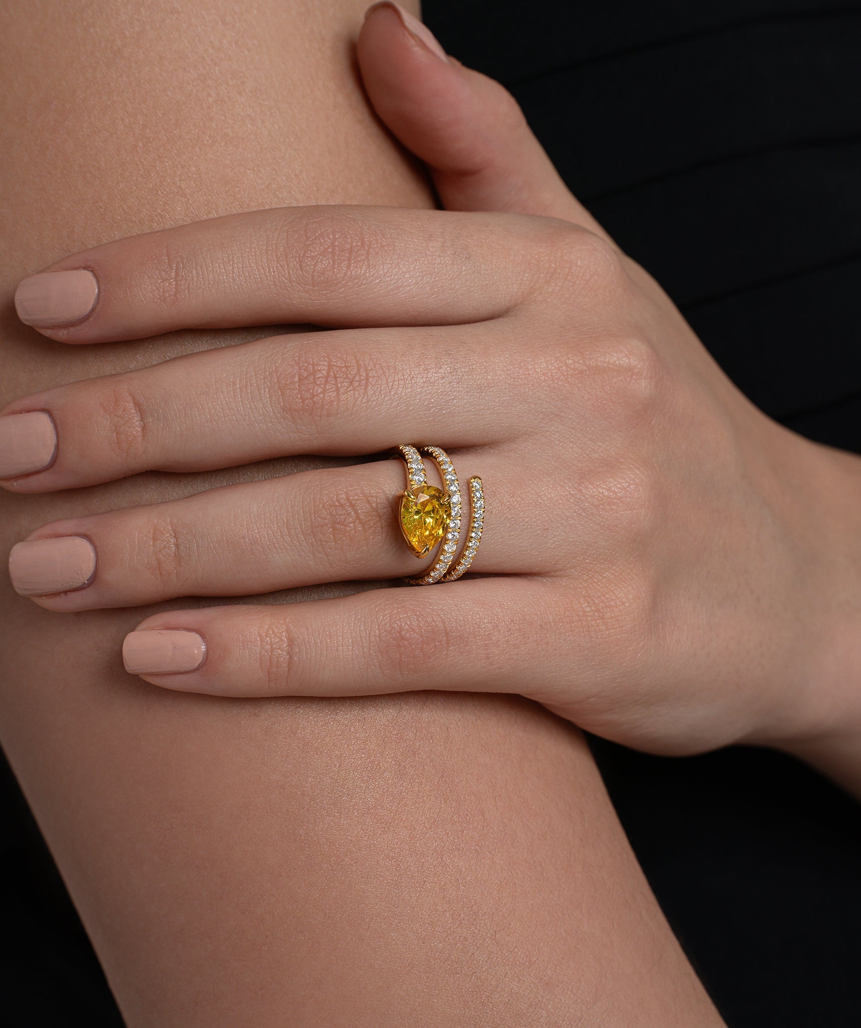 Pear Yellow Diamond Ring