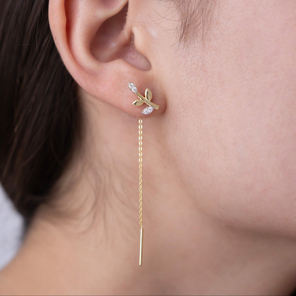 Leaf Drop Threader Earrings