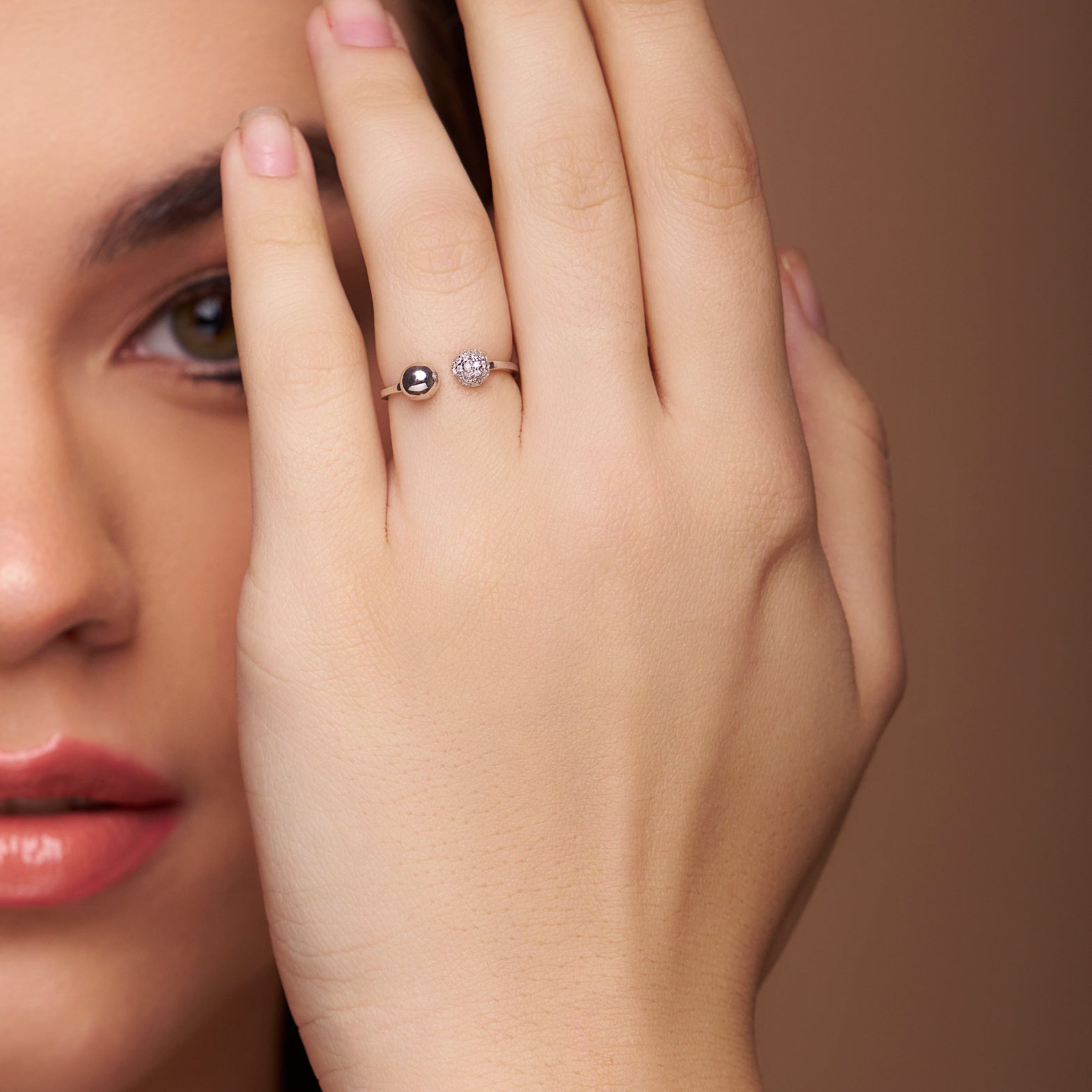 Fancy Diamond Ball Open Ring