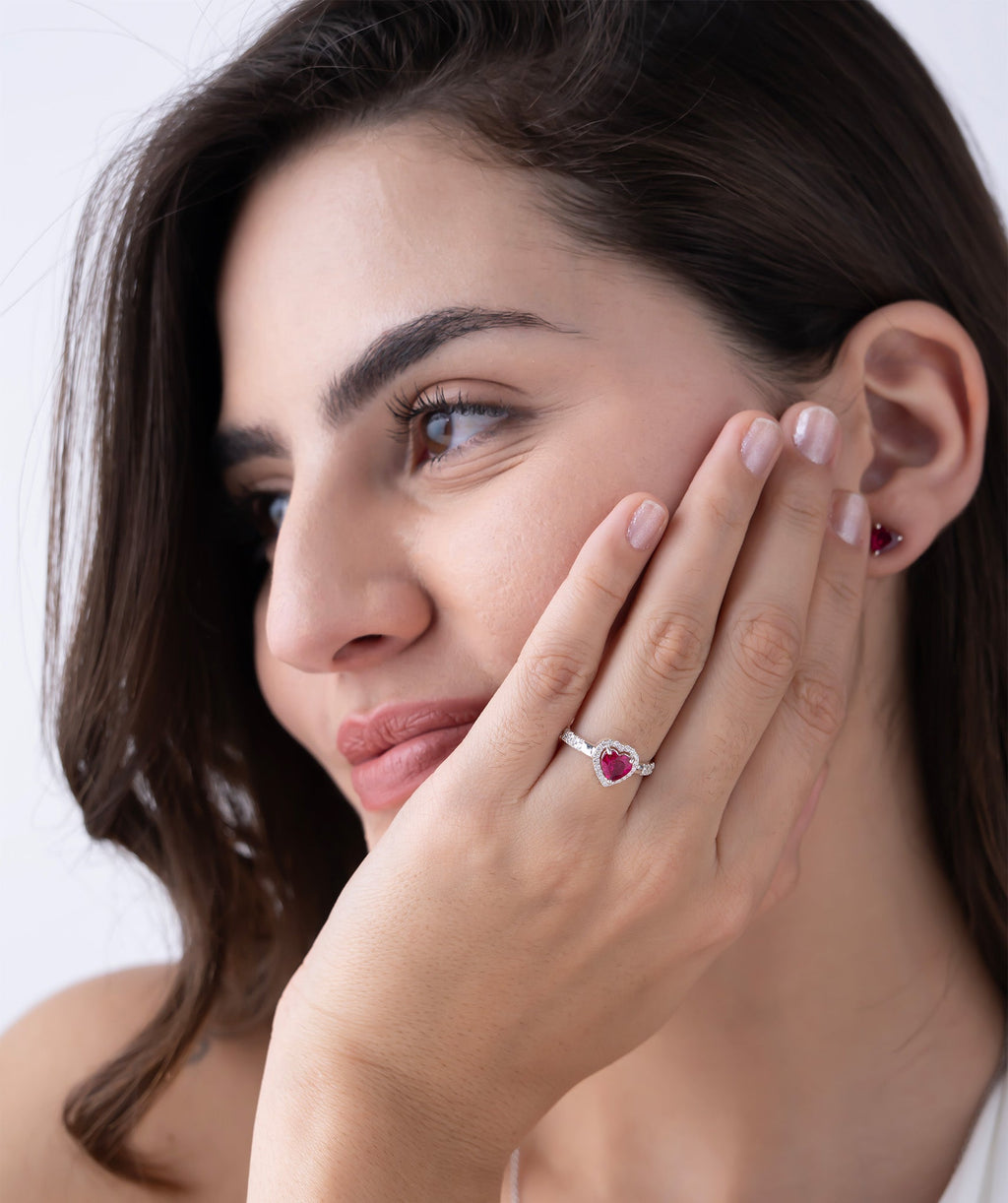 Red Heart Diamond Halo Ring