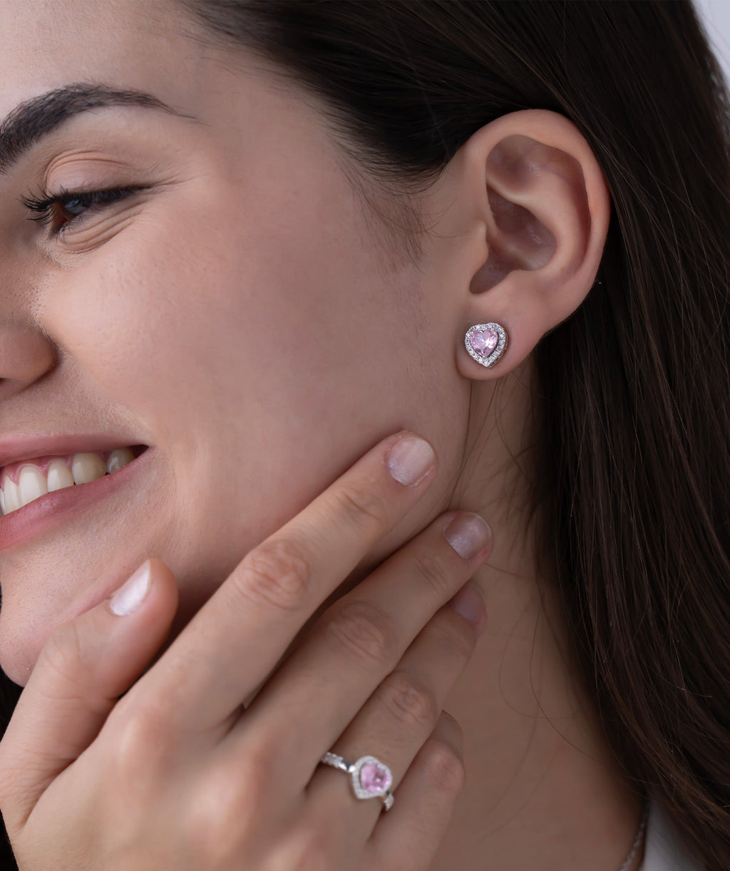 Pink Heart Halo Earrings