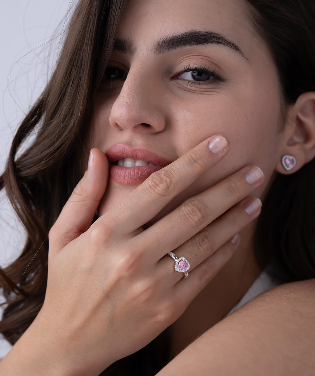 Pink Heart Diamond Halo Ring