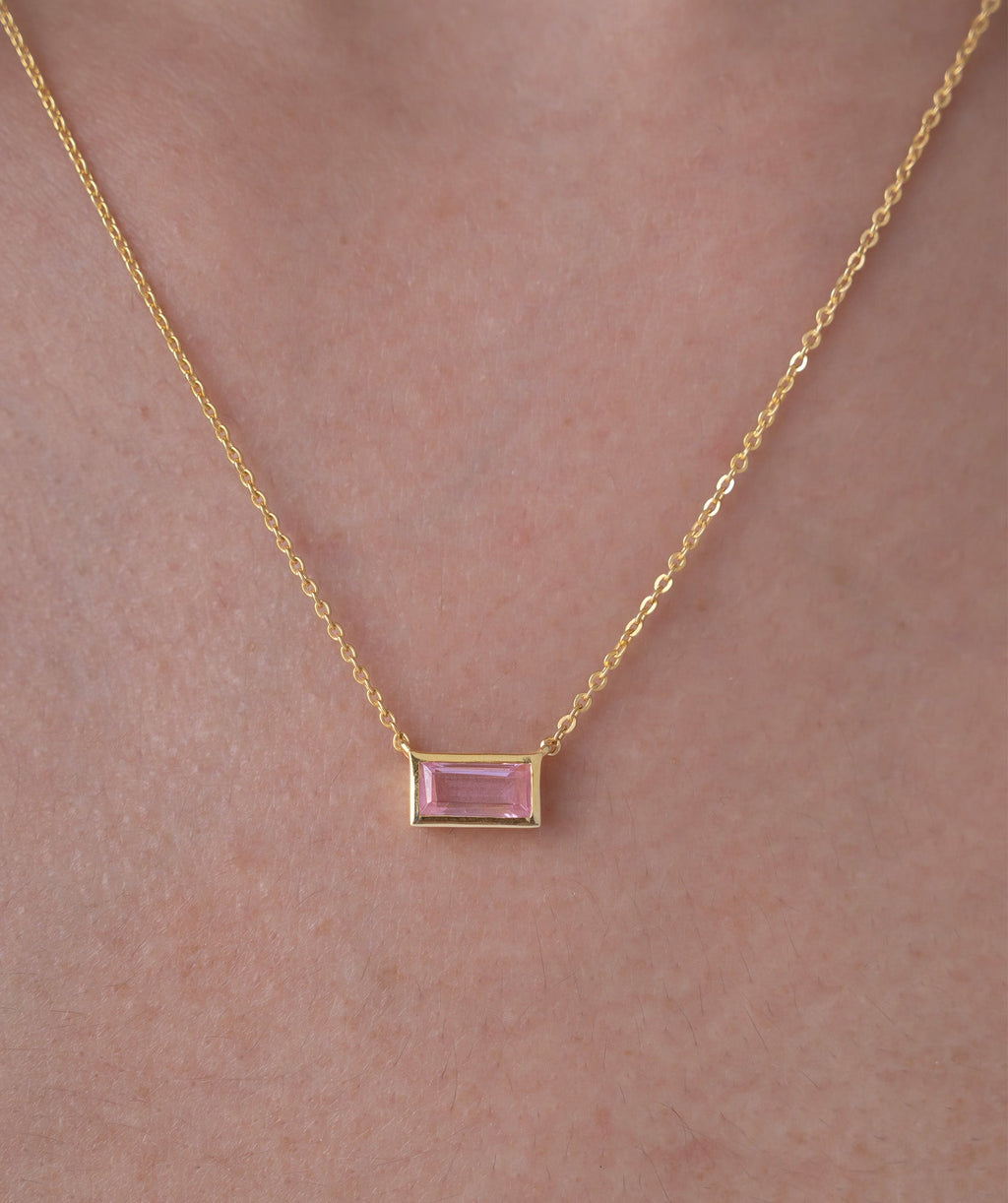 Pink Baguette Solitaire Necklace