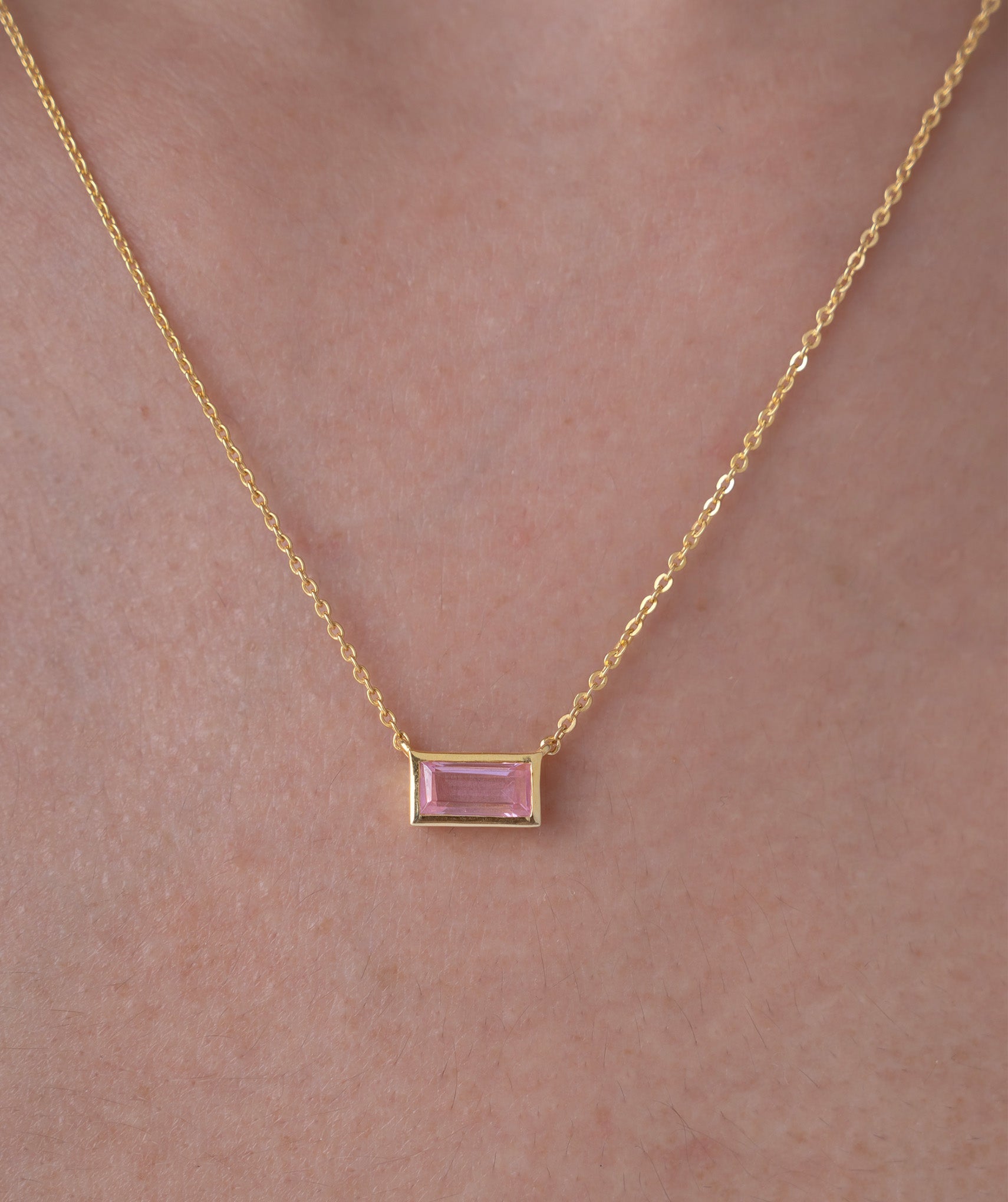 Pink Baguette Solitaire Necklace