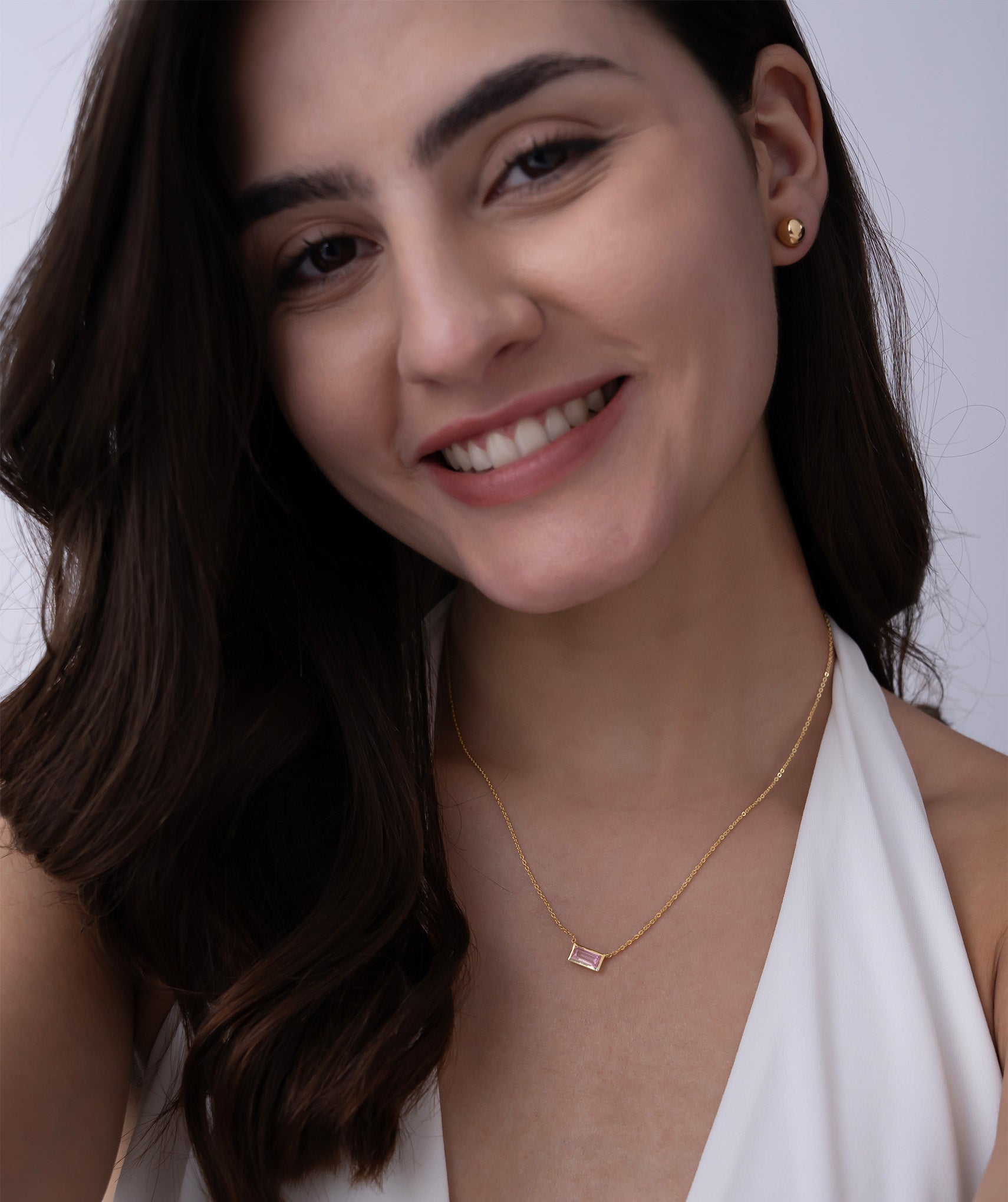 Pink Baguette Solitaire Necklace