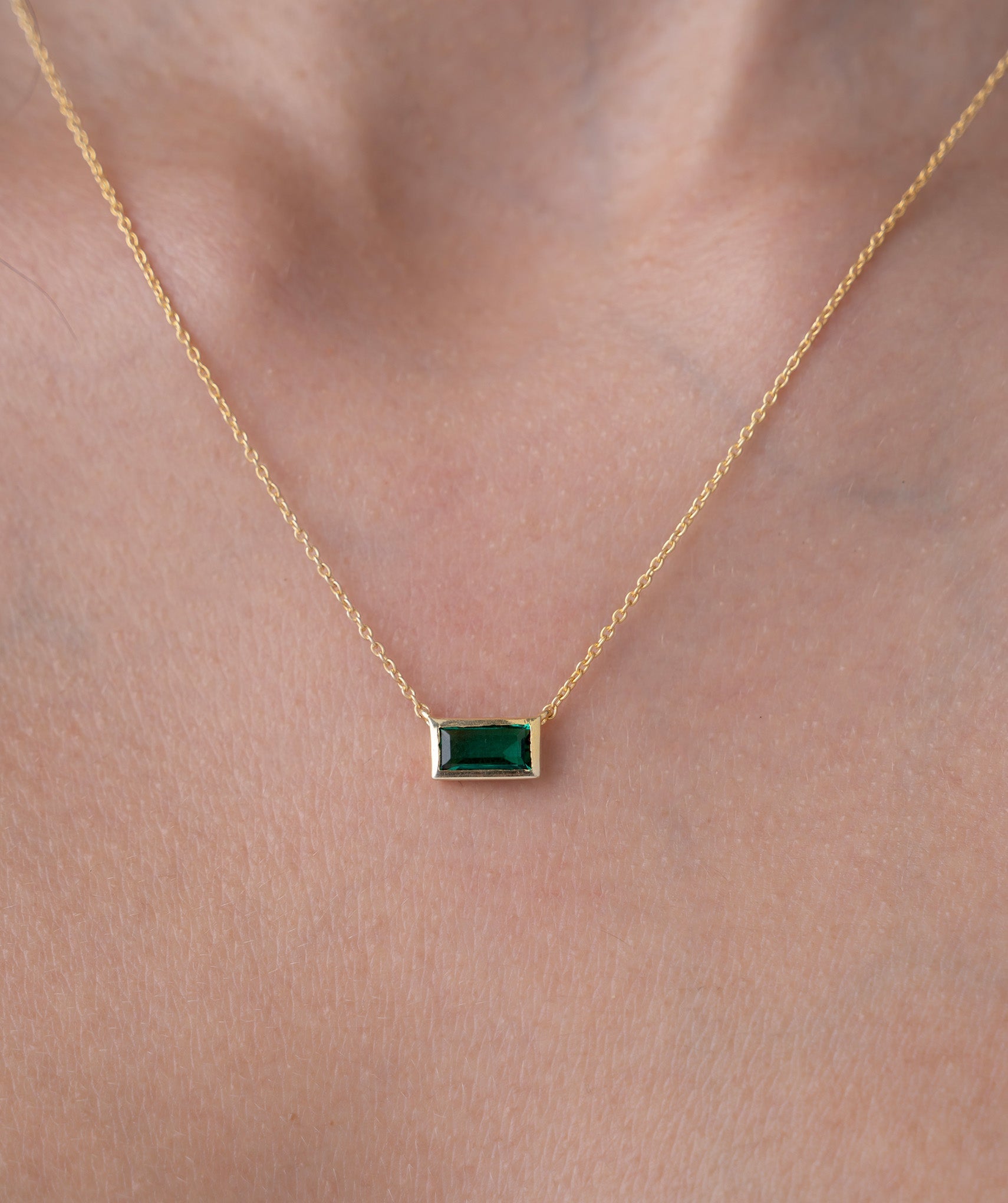 Green Baguette Solitaire Necklace