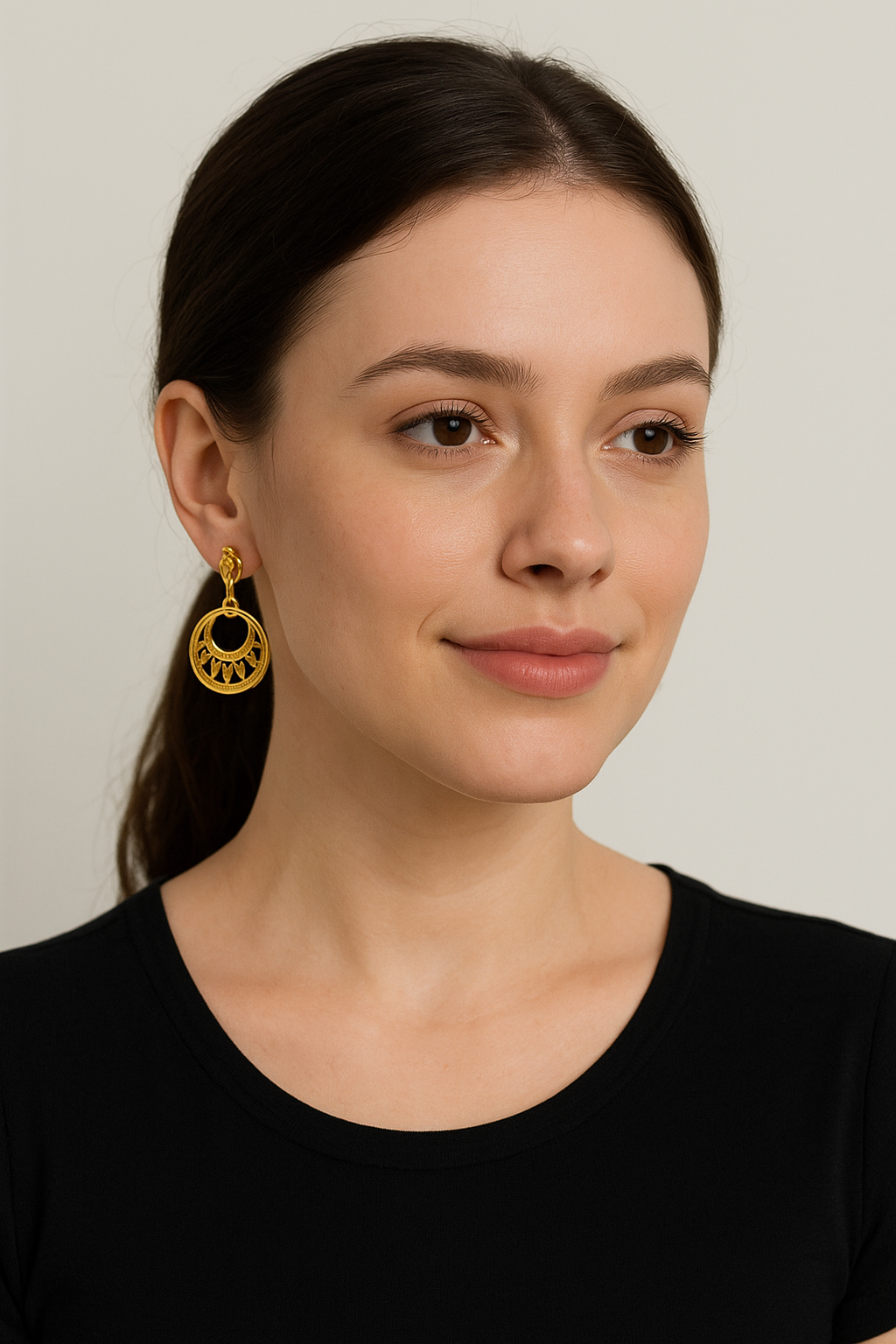 Ethnic Gold Drop Hoop Earrings