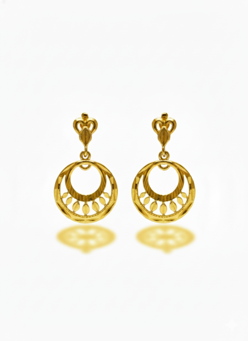 Ethnic Gold Drop Hoop Earrings