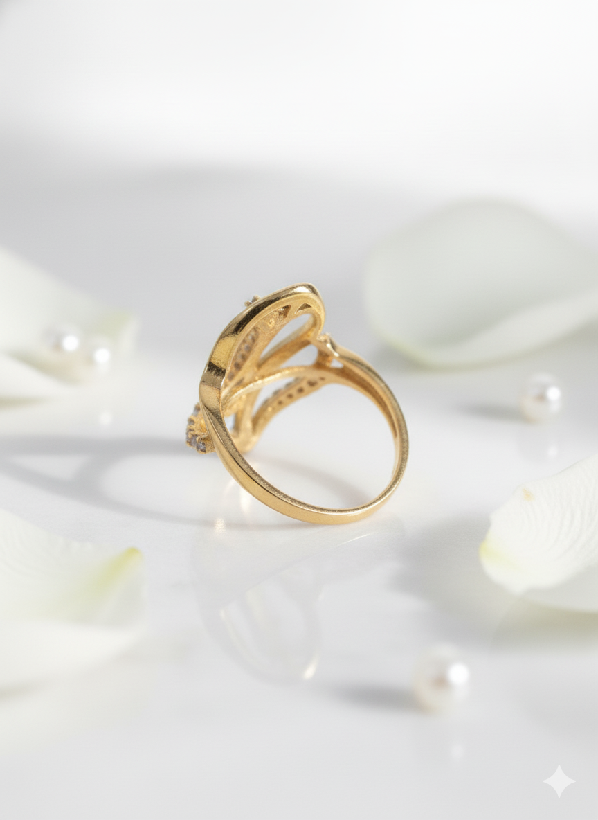 Crossover Gold Ring with Pave Diamonds