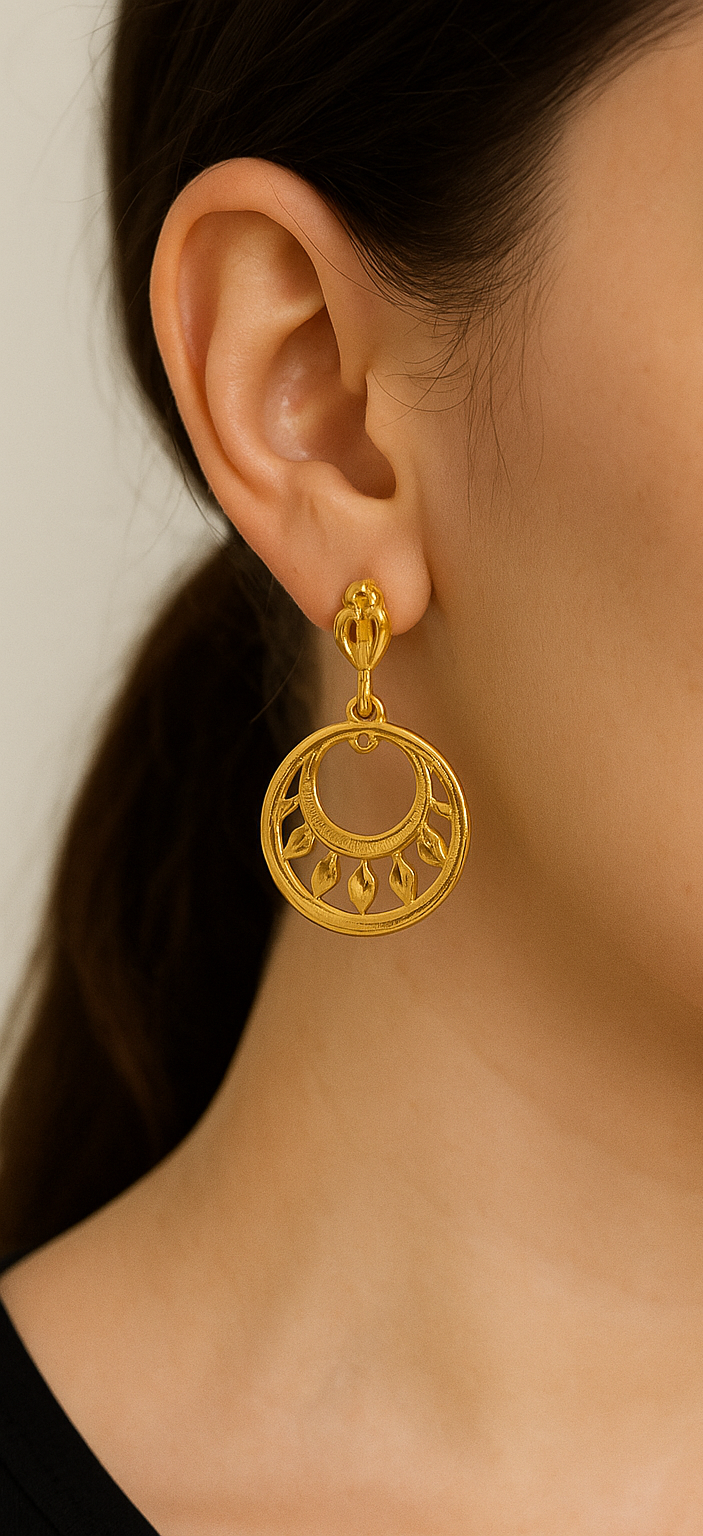 Ethnic Gold Drop Hoop Earrings