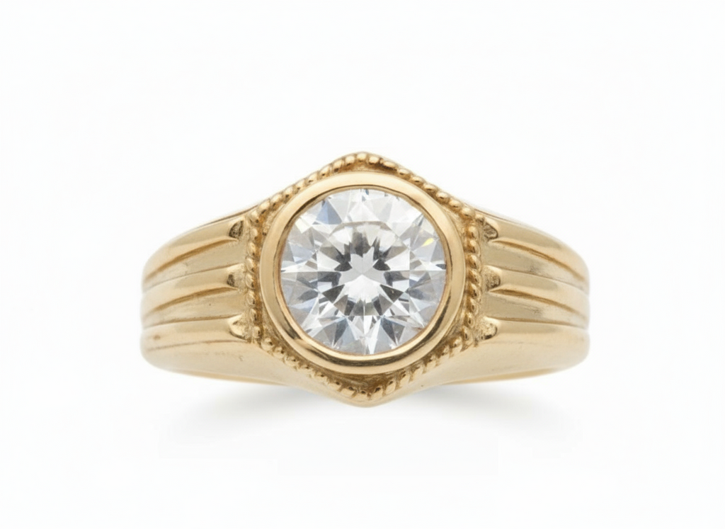 Modern gold solitaire ring