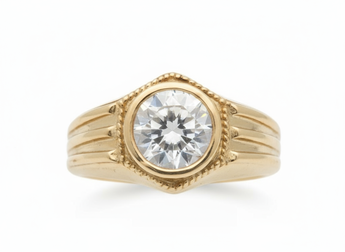 Modern gold solitaire ring