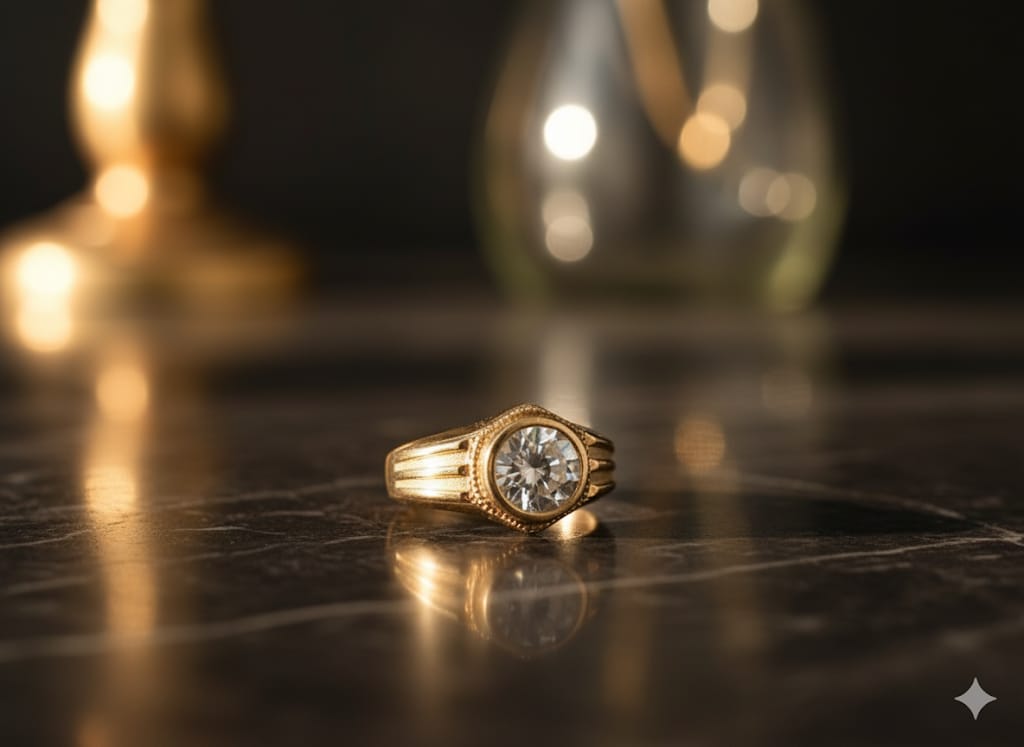 Modern gold solitaire ring